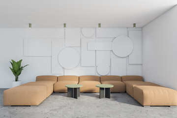 Obraz premium Geometric white living room with beige sofa