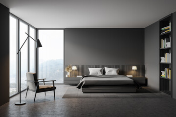 Naklejka na ściany i meble Grey master bedroom interior with armchair