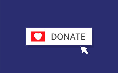 Voluntary and donation concept. Donate button icon. White button with white heart symbol onblue background