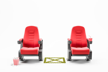 Cinema seats on white, lockdown easing
