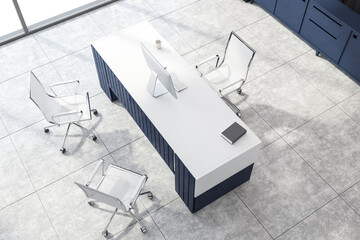 Blue CEO office desk, top view