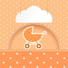 delicate baby shower card with pram