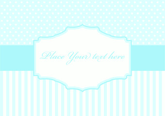 Vector card template soft blue gingham pattern and striped background. Card template for baby boy shower, birthdays and parties with space for your text. 