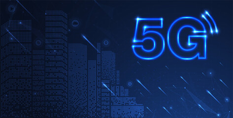 5G network wireless internet Wi-fi connection. Smart city and communication network concept. High speed, broadband telecommunication. vector design.