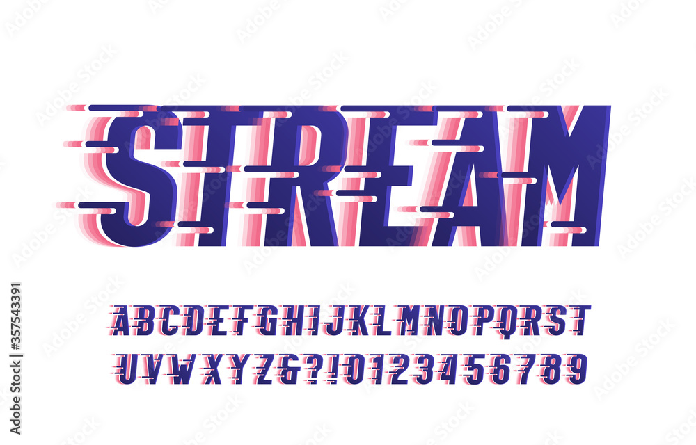 Fototapete stream alphabet font. wind effect letters and numbers. white background. stock vector typescript for