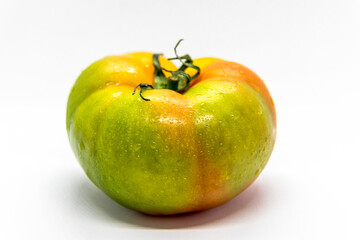 Ripe green tomato on white background