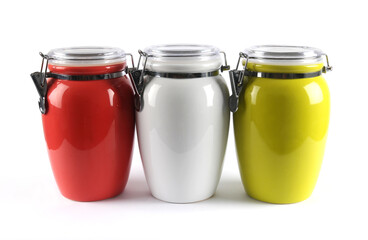 jars for cereals on white background