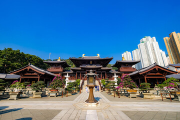 Courtyard in front of the Four Heavenly Kings Hall (as written in the plague of the building in Chinese) at Chi Lin Nunnery 