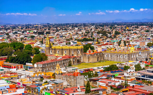 Overlook Colorful Churches Cholula Mexico