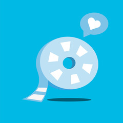 Flat movie roll vector illustration with love icon