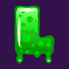Slime font type letter L latin alphabet. Green bubbling toxic mold