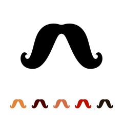 Mustaches icon silhouette isolated on white background. Men's different colors mustache hair. Vector illustration