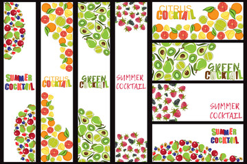 Cartoon color summer banner set with fruits