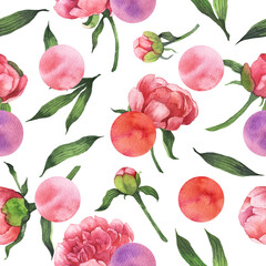Peonies Digital Paper. Pink Flowers Seamless Pattern. Floral Scrapbook Paper. Peony Background. Watercolor Summer Flower Printable Paper