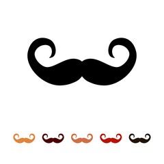 Mustaches icon silhouette isolated on white background. Men's different colors mustache hair. Vector illustration