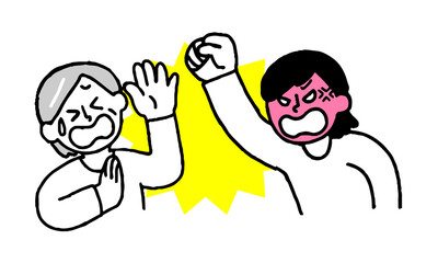 殴りかかる私服女性と暴力を受けるシニア女性（シンプル）