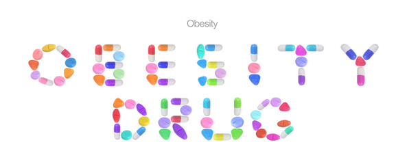 miniature drug model arrange in alphabet isolated on white background