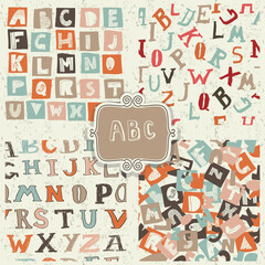 Set of funky retro alphabets in vector. Collection seamless patterns with funky letters - 357547718