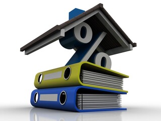 3D rendering House and Percent Symbol in files
