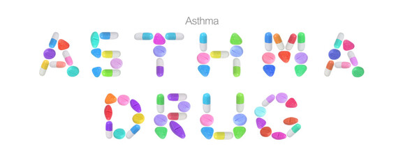 miniature drug model arrange in alphabet isolated on white background