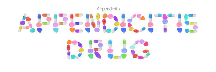 miniature drug model arrange in alphabet isolated on white background