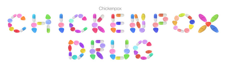 miniature drug model arrange in alphabet isolated on white background