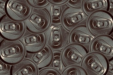Abstract aluminum beer can lid,black and white tones isolated on white background.