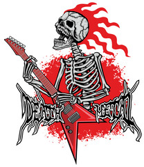 Fototapeta na wymiar music sign with skull and guitar, grunge vintage design t shirts 