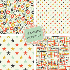 Set of seamless abstract patterns in retro colors for design, Website, background, banner. Vintage patterns for wallpaper, wrapping paper, invitation card or textile. Vector Illustration - 357548334