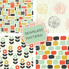 Set of seamless abstract patterns in retro colors for design, Website, background, banner. Vintage patterns for wallpaper, wrapping paper, invitation card or textile. Vector Illustration - 357548343