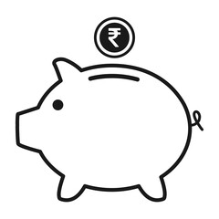 Piggy bank flat icon vector with rupee symbol. Money income