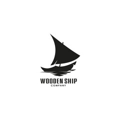 Silhouette of Wooden Ship, Dhow Logo Design Vector