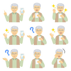 スマホを使うシニア男性セット