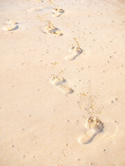 close up footprint on sand at the beach background
