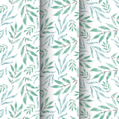 Watercolor floral leaves seamless pattern