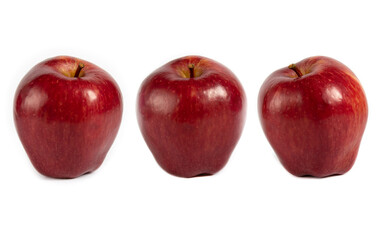 three fresh red apples isolated on white background