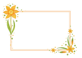 Summer floral frame of decorative daffodils painted with watercolor on a white background.