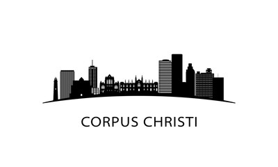 Fototapeta premium Corpus Christi city Texas skyline. Black cityscape isolated on white background. Vector banner.