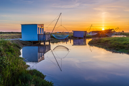 Reflection of fisheries on the brittany marsh in Vendee
