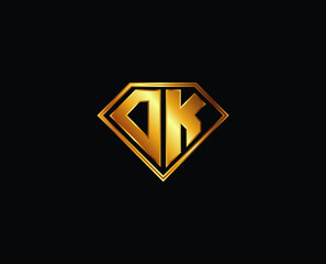 DK diamond shape gold color shield logo design