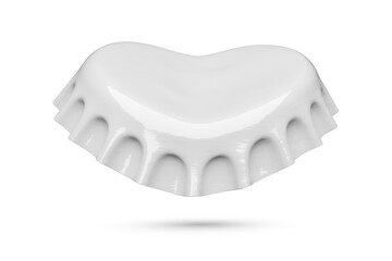 Bended gray metal soda or beer crown cap isolated on white background.