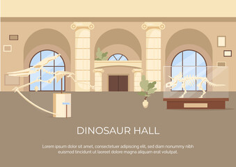Dinosaur hall poster flat vector template