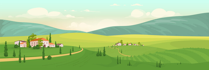 Summer in Italian village flat color vector illustration