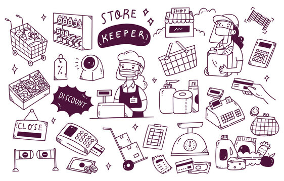 Set Of Shop Keeper Doodle In New Normal Condition