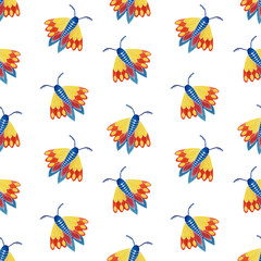 Watercolor seamless pattern with butterflies.