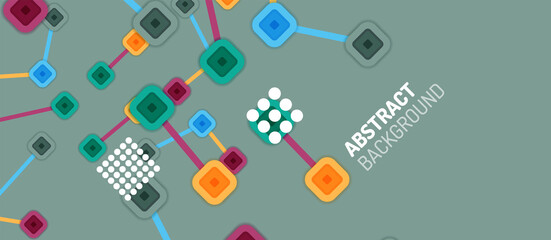 Abstract square dot connections, flat style multicolored geometric background for Wallpaper, Banner, Background, Card, Book Illustration, landing page or poster design