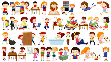 Set of cute kids cartoon character