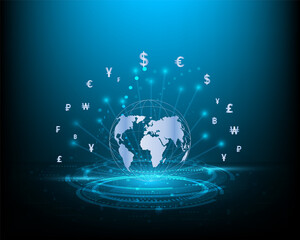 Business concepts, finance, global currency changing and blue financial networks