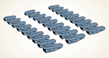 Closed wooden coffin. Vector drawing