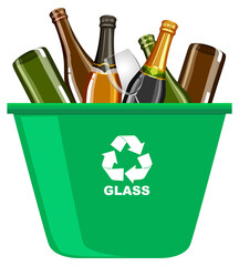 Green recycle bins with recycle symbol on white background